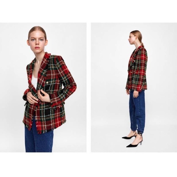 Zara Jackets & Blazers - Zara Tweed Plaid Blazer Jacket